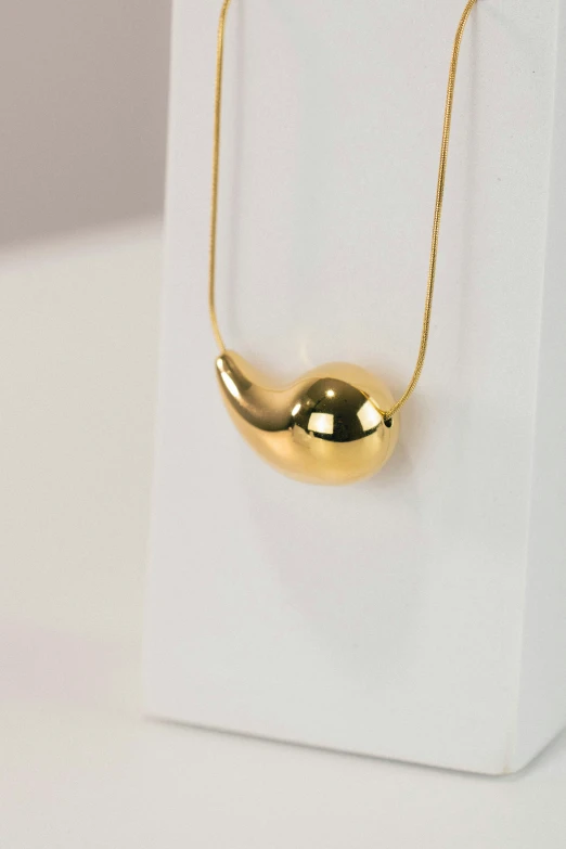 a gold necklace sitting on top of a white box