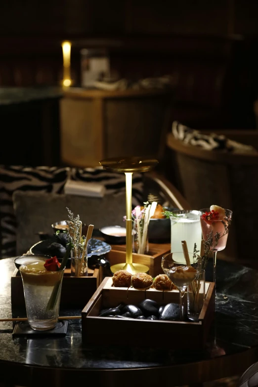 food items in various bowls sit on a table