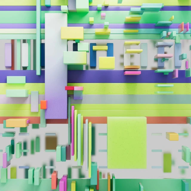 a multicolored digital art work with rectangles and squares