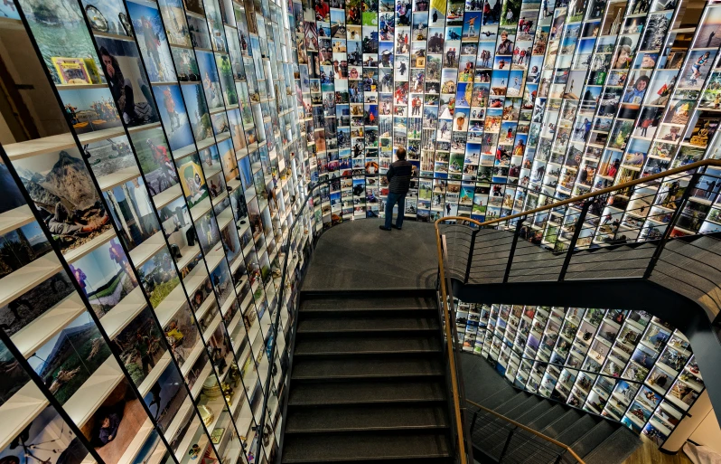 a staircase leading up to the top of a tiled floor