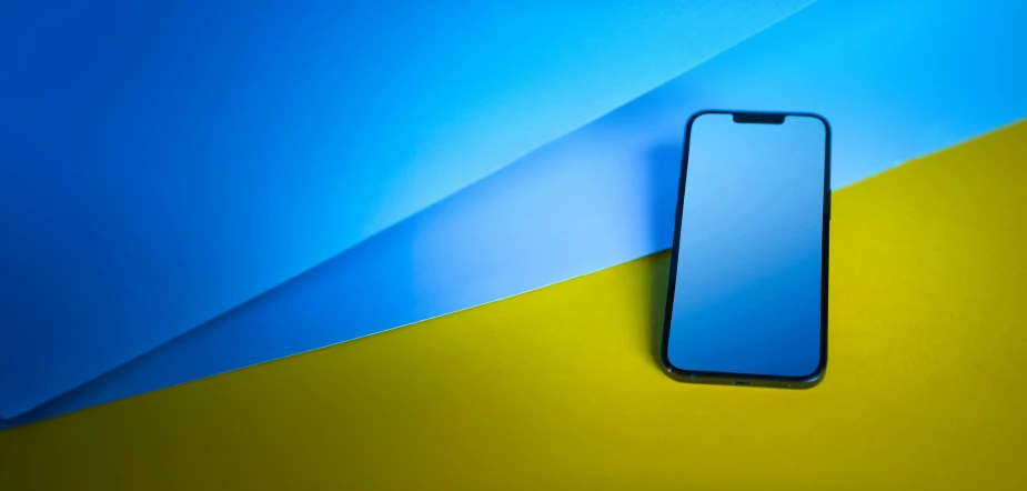 an abstract po of a phone with a blue and yellow background