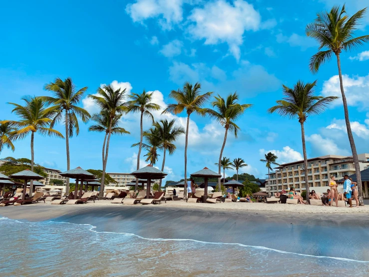 a sandy beach with people walking around it