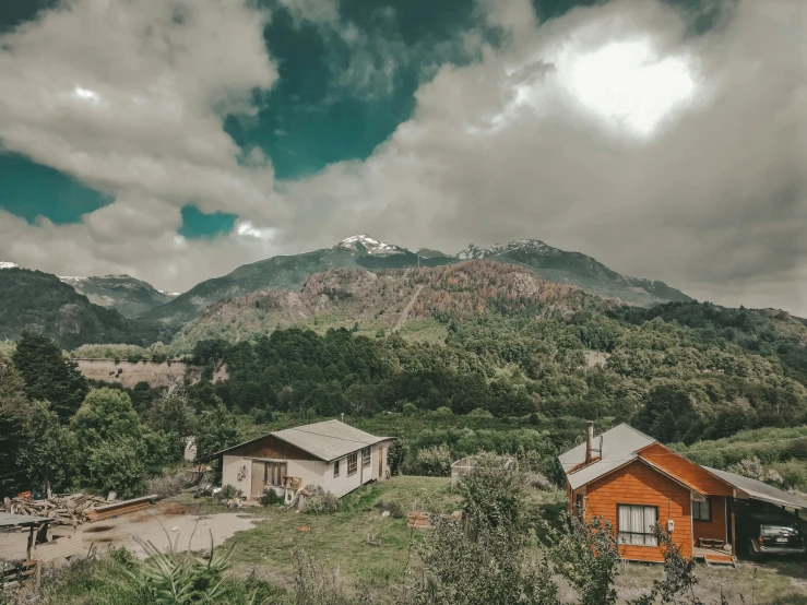 the cabin is situated near some mountain range