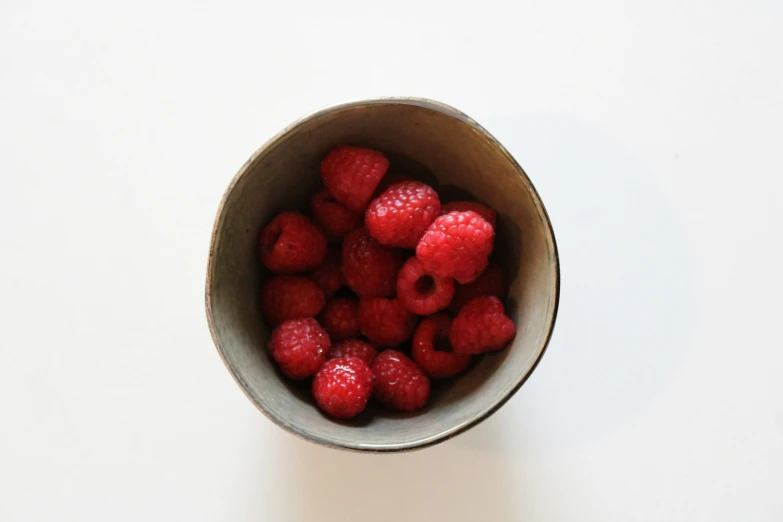 a bowl of raspberries on the table