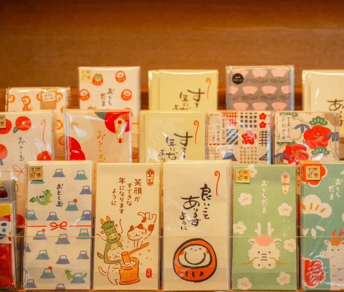 many greeting cards are displayed in a store