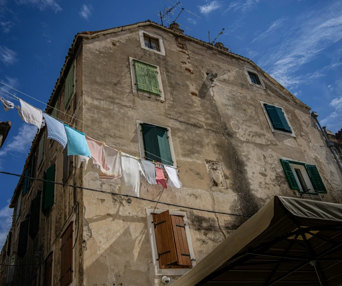 clothes hung out to dry on a wire