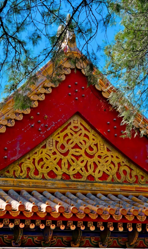 the roof on an oriental building with an intricate roofline
