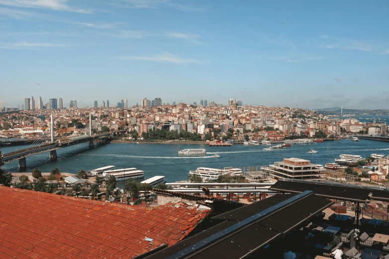 a bird's eye view of a large body of water and boats