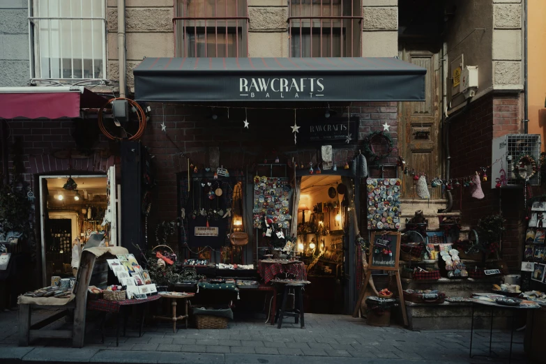 a shop front with a lot of stuff in it