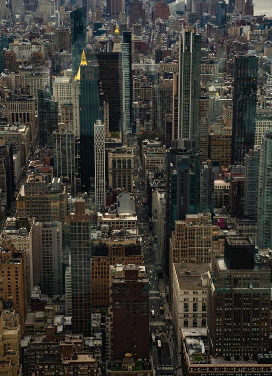 aerial view of urban skyscrs in new york city