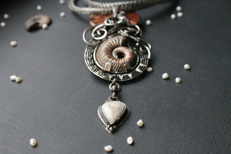 a necklace with an eyeball in it on a table