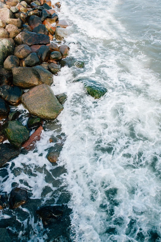 waves coming against the rocks and in the water