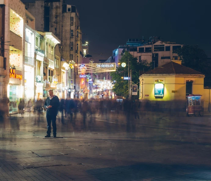 people are walking around in the city streets