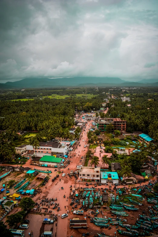 an aerial s of an old, run down town