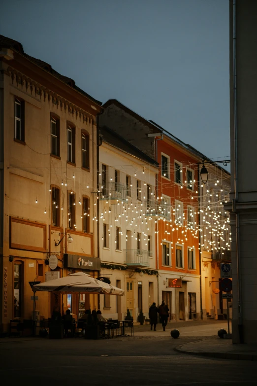 many light up buildings are shown at night