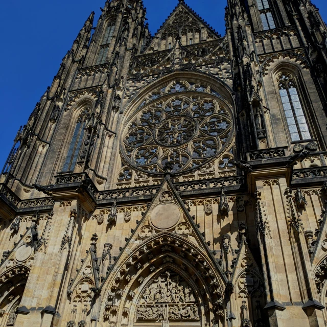 the cathedral has massive towers and intricate carvings