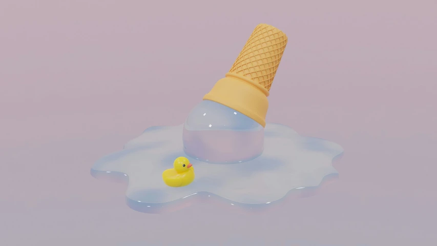 an ice cream cone floating over top of a rubber duck toy