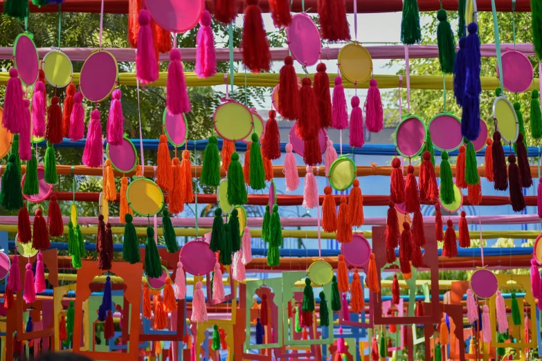 a colorful room filled with various colored decorations