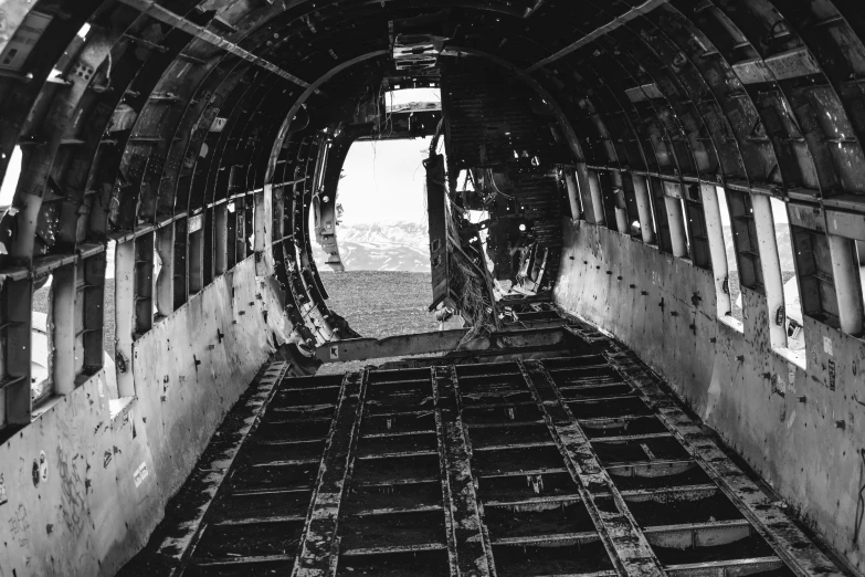 the inside of an airplane is broken with windows