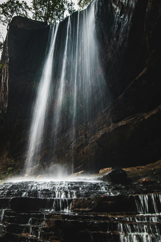 large waterfall with water falling off the side