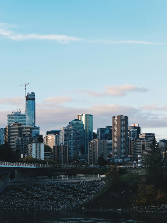 the city skyline from across the river is almost empty