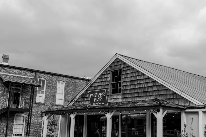 an old store in a town with a steeple