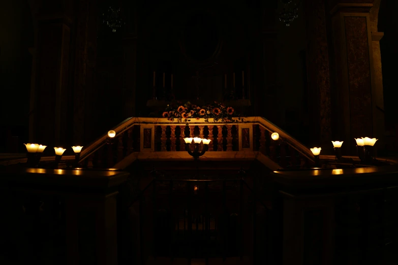 the view of an interior of a dark cathedral