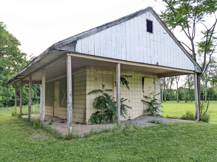 this is a shack that is broken in half