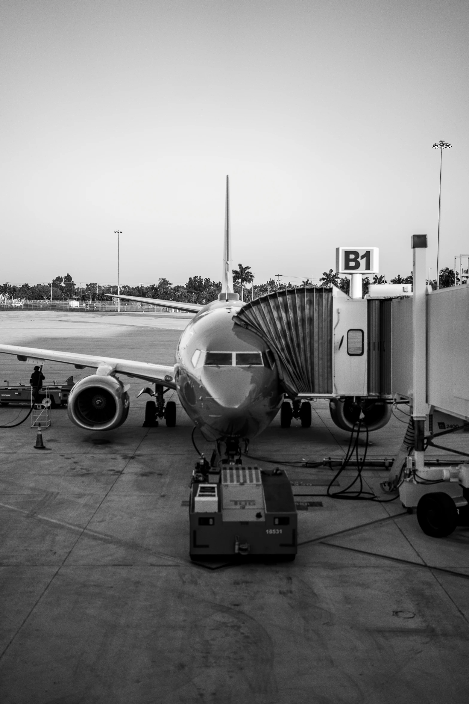 a plane is parked in an airport