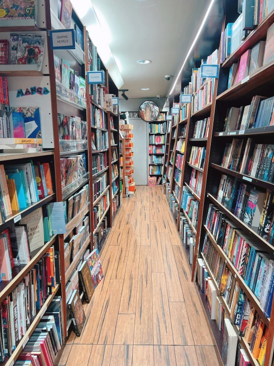 the interior of a bookshop with a wide variety of books