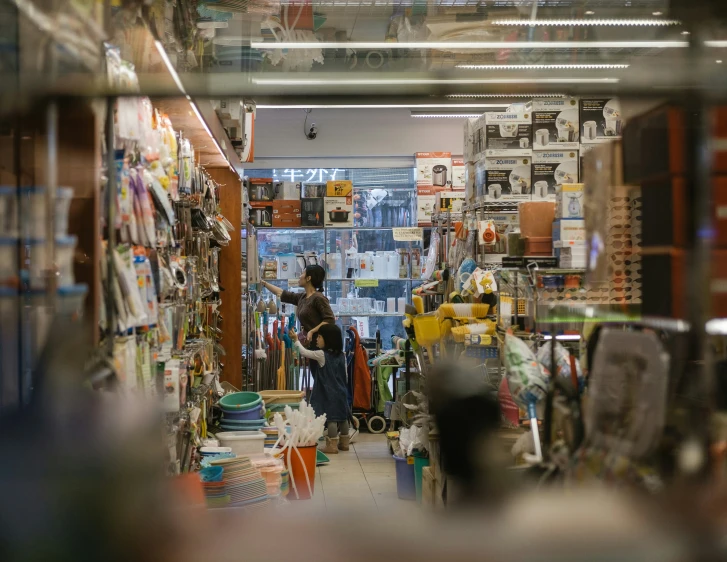 the inside of an electronics shop shows many items