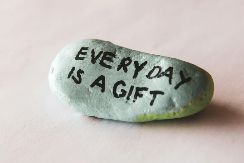 a rock with the words everyone is a gift written on it