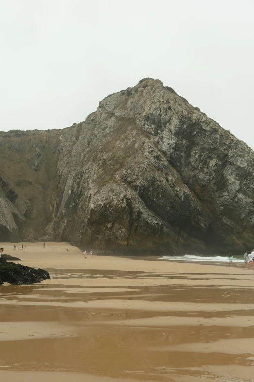 this is a beach scene looking towards the rocky terrain