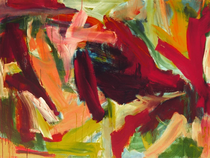 an abstract painting, featuring red and green colors