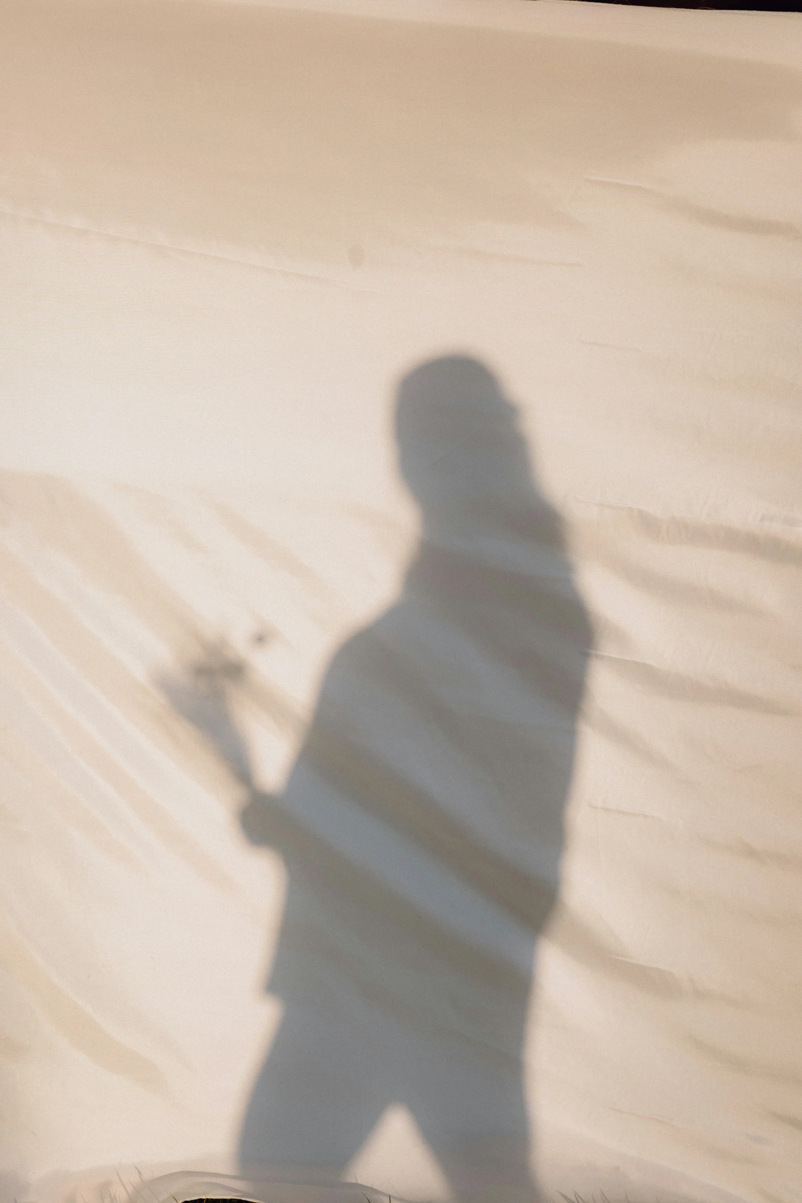 a shadow of a person on the ground in sand dunes