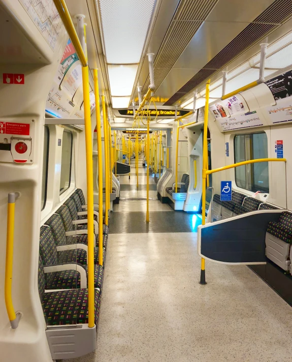 the interior of a subway train has no passengers