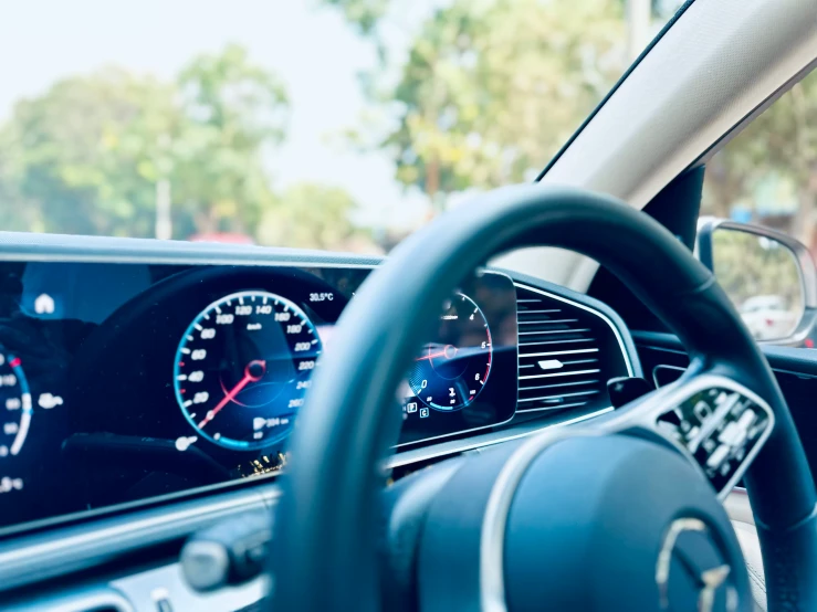 view of the instrument and meter in a car