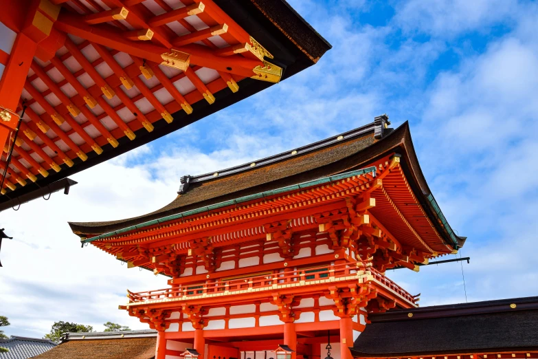 many different types of red and yellow buildings