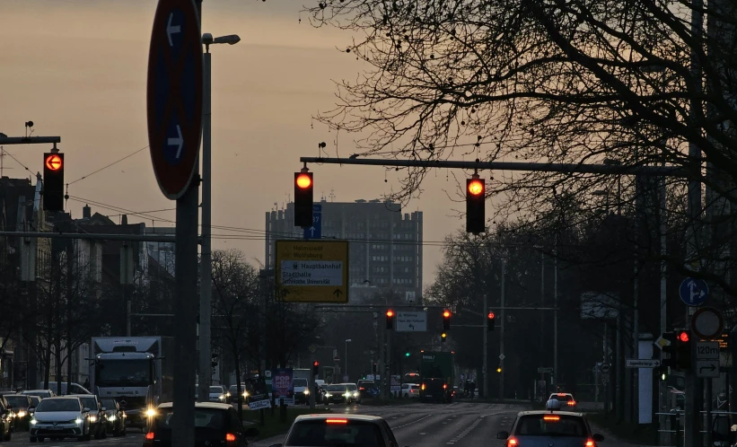 the city's skyline is full of traffic lights