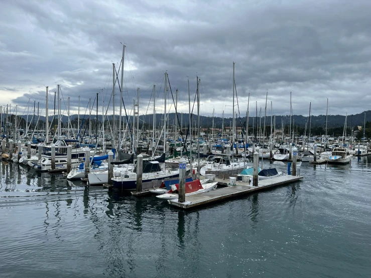 a bunch of boats in a large body of water