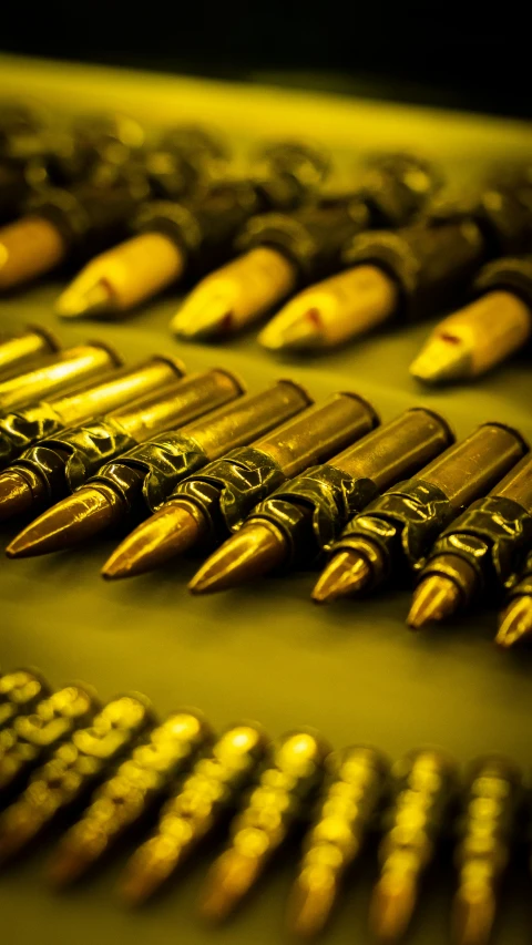 several bullet casings are lined up in rows