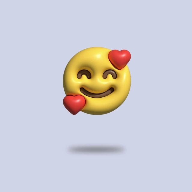 a smiling yellow ball has hearts in its mouth