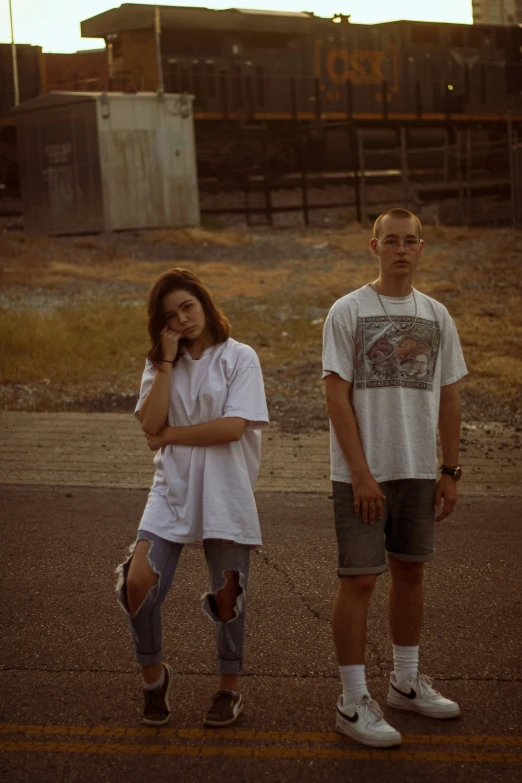 a couple standing together on the street