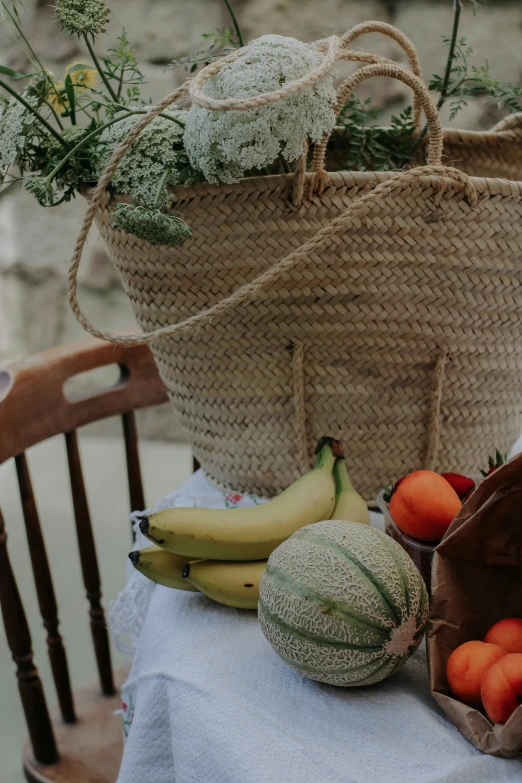 a basket of fruit sitting on a table