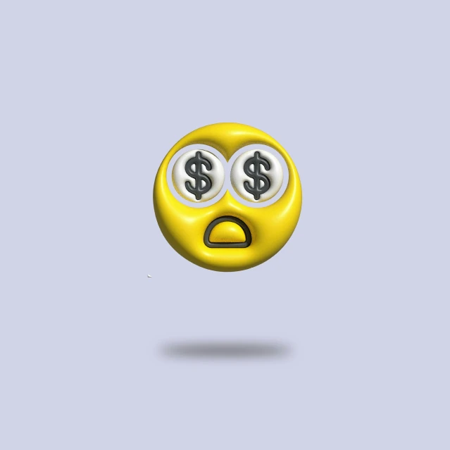 a dollar coin with two eyes and a frowning expression