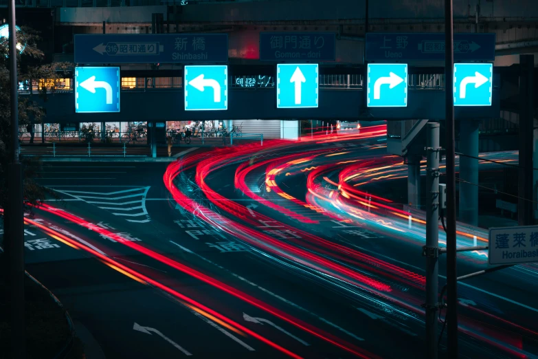 traffic passes through the intersection in a busy city