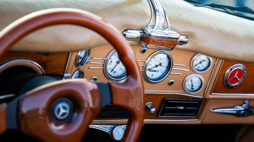 the dashboard and steering wheel of a car