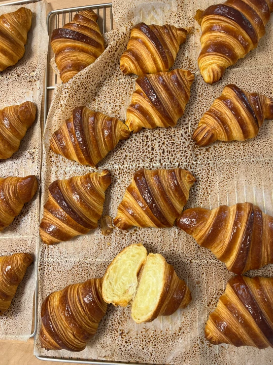 trays full of fresh baked croissants and rolls