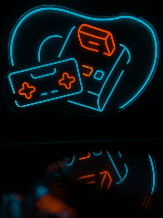 a lit up sign on top of a desk