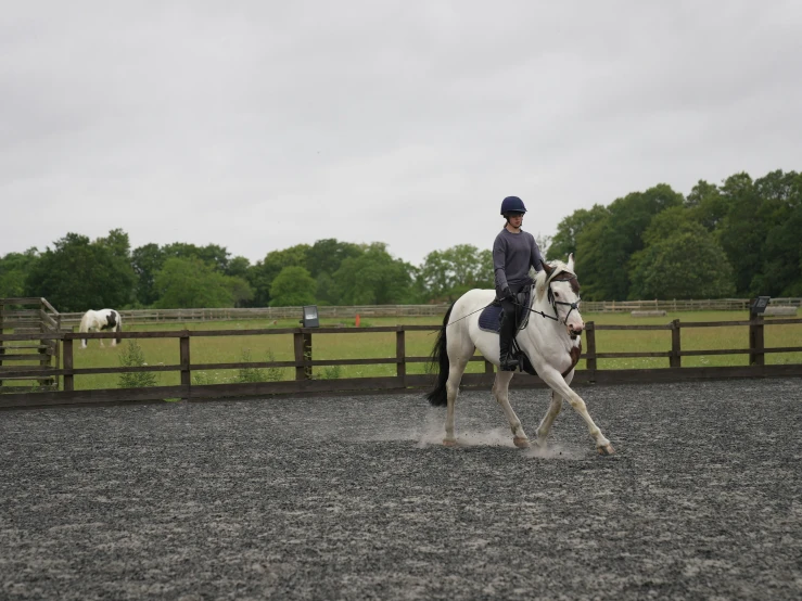 a man riding a horse inside of an arena